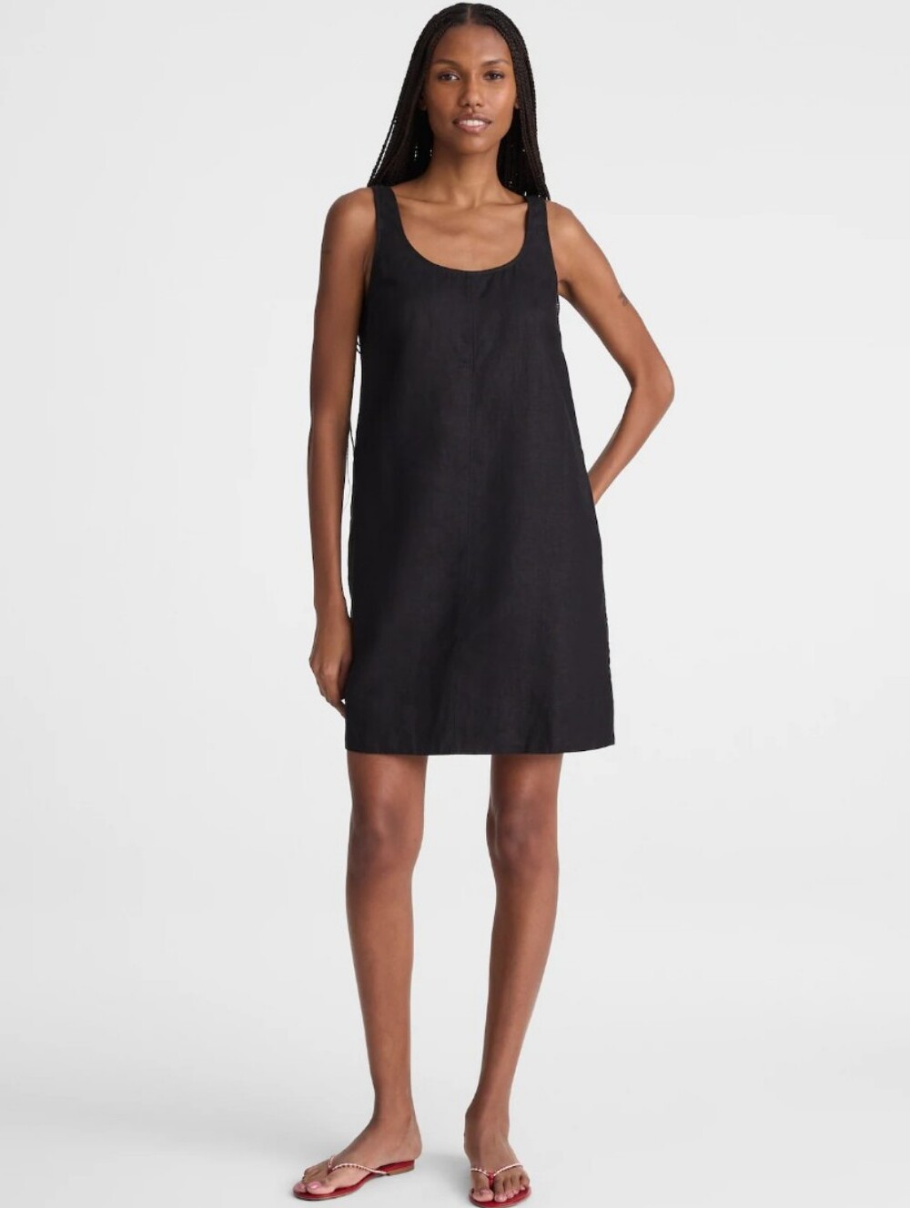 Madewell Scoopneck Mini Shift Dress in 100% Linen OA351 Size XS Black